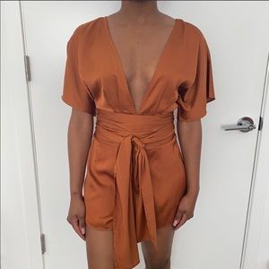 Burnt orange satin romper